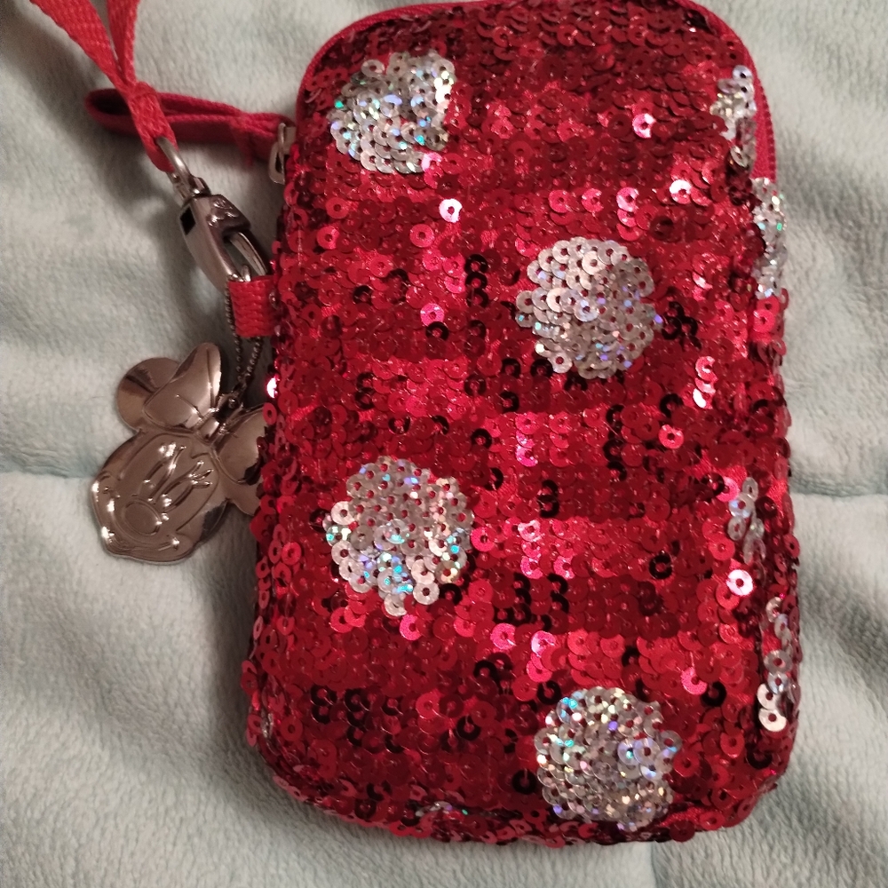 Disney parks MinnieSequin Cell Phone Pouch with strap
